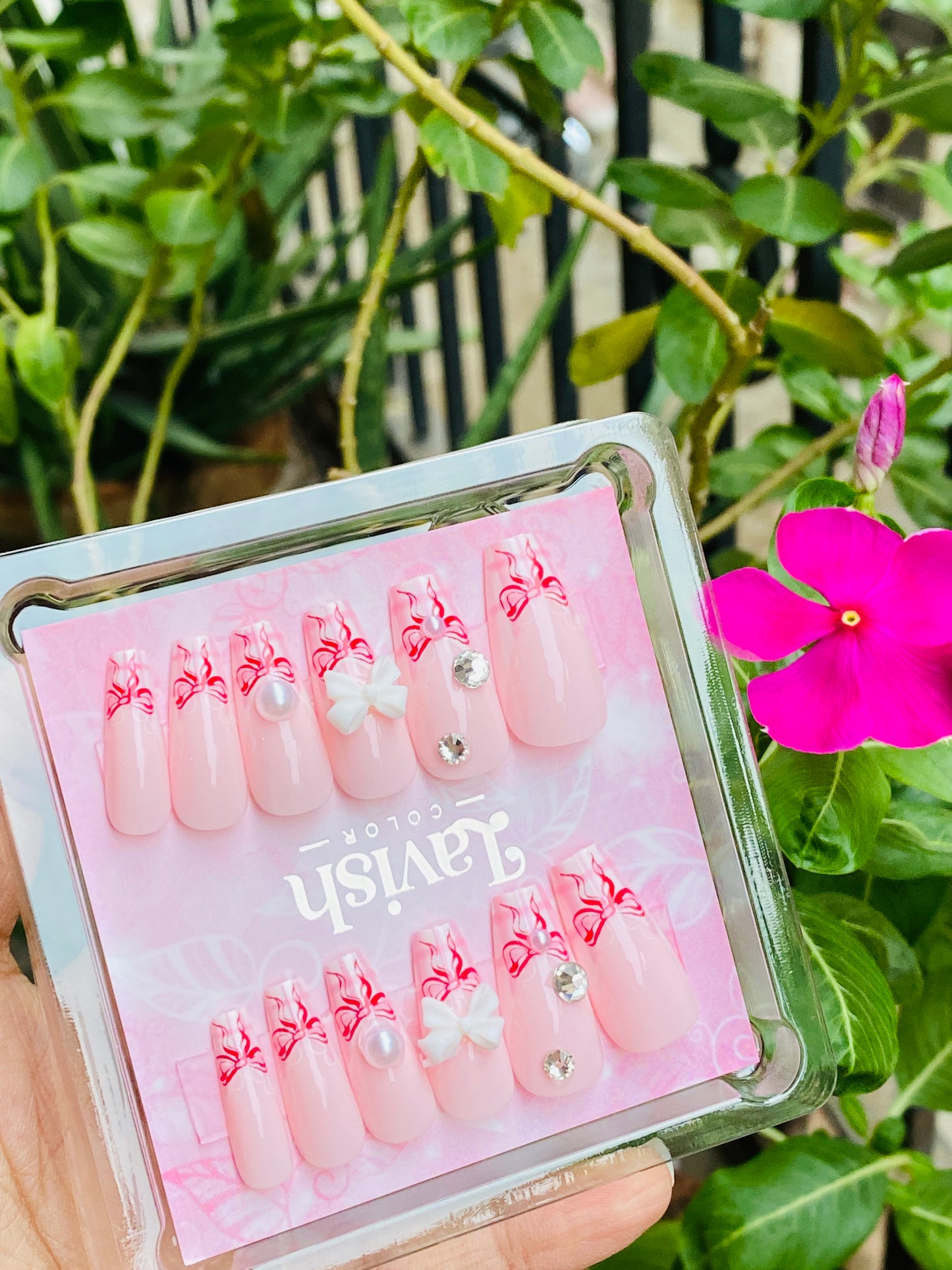Pink Fancy Bow Nails