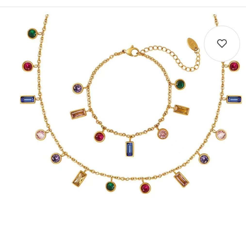 Colorful Waterdrop Square Cubic Zircon Tassel Necklace Bracelet