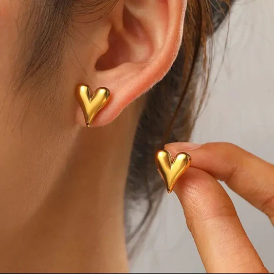 Gold Heart Ear Studs