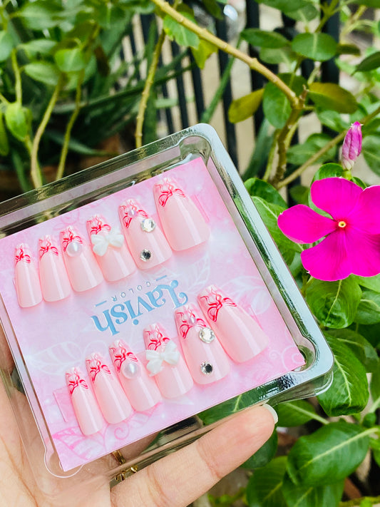 Pink Fancy Bow Nails