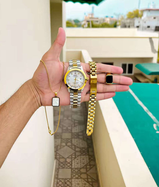 Golden Men's Rolex Watch Stack