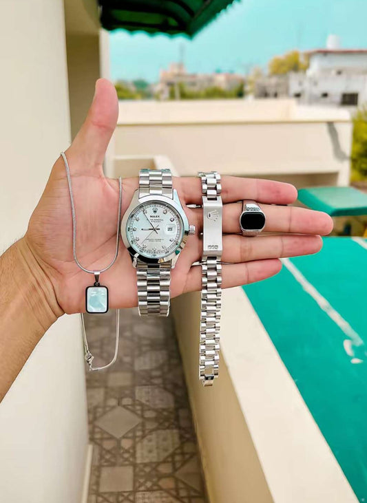 Silver Men's Rolex Watch Stack